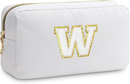 Initial W Makeup Bags Initial Letter A-Z Cosmetic Bag for Women Friends Daughter Sister Mom Inspirational Gifts Travel Toiletry Bag Christmas Birthday Gifts for Her Bridesmaid Bff Makeup Pouch W