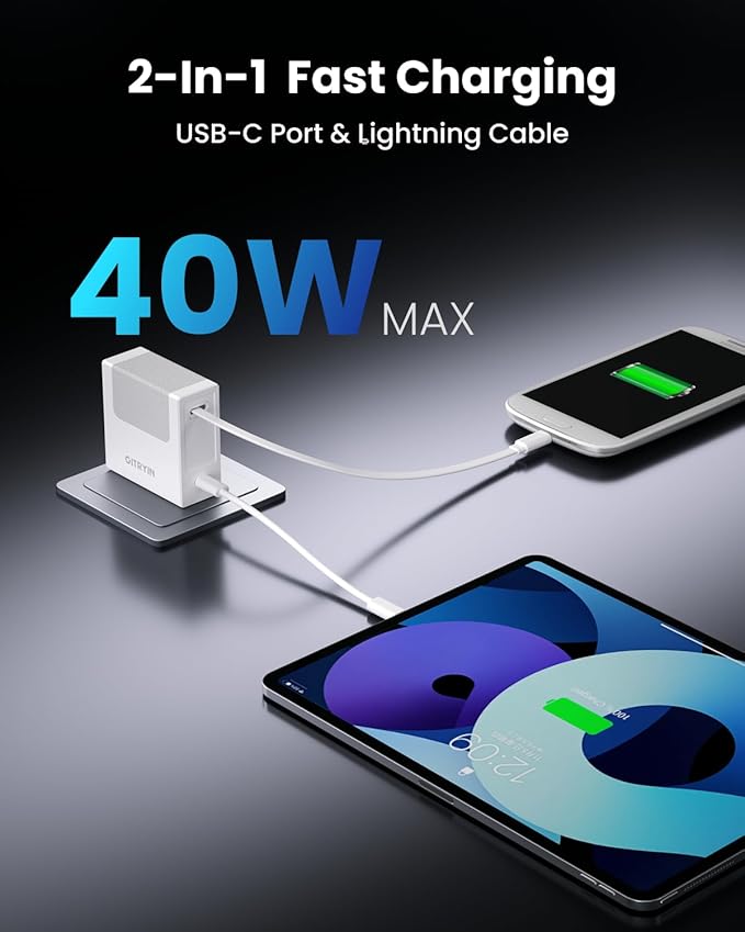 Gitryin Portable Micro USB Charger, Retractable Wall Charger with 33.5in Charging Cable, 40W Fast Charging Block with USB C Port Compatible with Samsung Galaxy S7 S6 J8 J7 Note 5,Kindle,LG,PS4,Camera