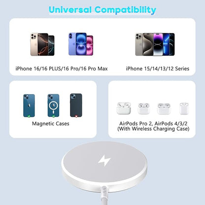 [Apple MFi Certified]Magnetic Wireless Charger for iPhone 17 16 15,10FT Fast Mag Safe Wireless Charging Pad with 20W USBC Charging Block for iPhone 17/Air/16 Pro Max/16 Pro/15/14/13/12,AirPods 3/Pro 2
