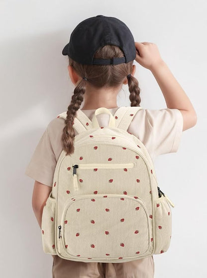 Corduroy Kids Backpack for Girls, Girls Backpack 5-9, Kindergarten Elementary School Bookbag for Girl 15.3" H Fit Folder