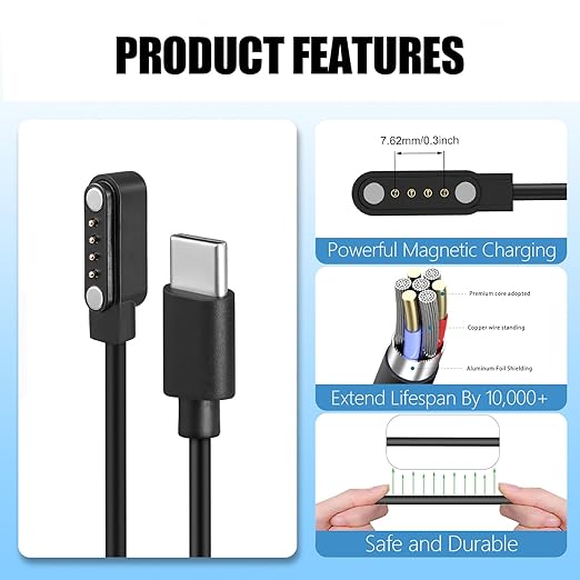 [2-Pack] USB-C Magnetic Charger for PLAUD Note AI Voice Recorder Charger Replacement Charging Cable Type C for PLAUD Note Voice Recorder (2ft/60cm)