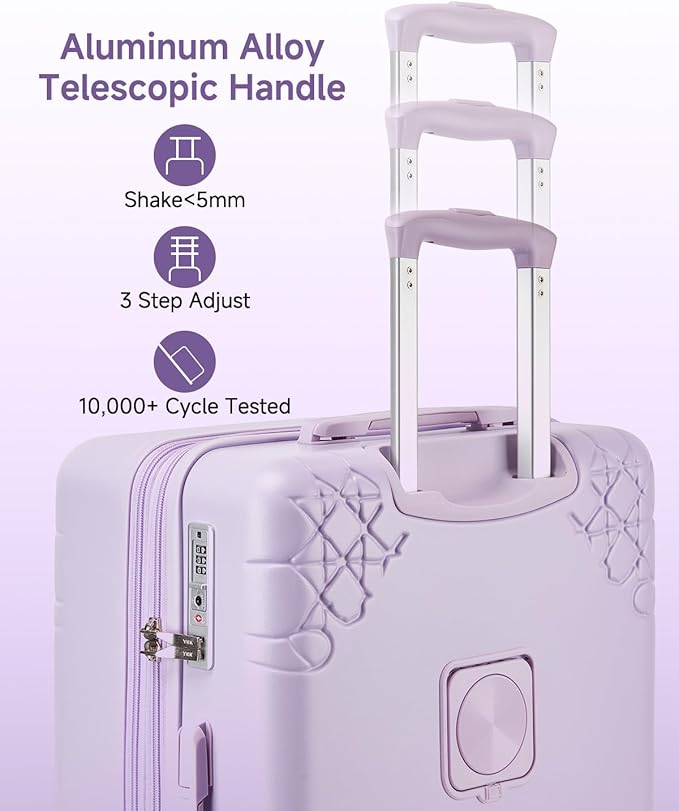 Somago Expandable 2-Piece Luggage Sets 20"/24" Suitcases with Shock-Absorbing Braking Spinner Wheels Moon Star Design Hard Shell Suitcase with Cupholder TSA Lock (Light Purple,Expandable 20/24 Inch)