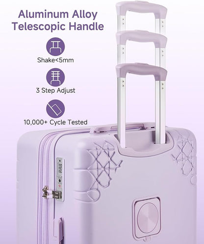 Somago Expandable 2-Piece Luggage Sets 20"/24" Suitcases with Shock-Absorbing Braking Spinner Wheels Moon Star Design Hard Shell Suitcase with Cupholder TSA Lock (Light Purple,Expandable 20/24 Inch)