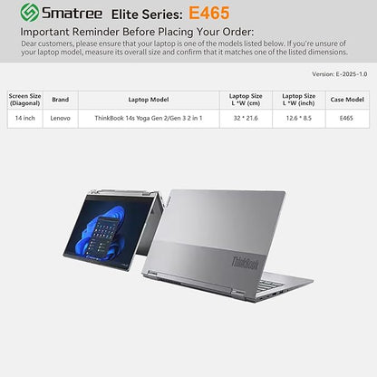 Smatree Laptop Sleeve for 14 inch Lenovo ThinkBook 14s Yoga Gen 3/2 2 in 1, Case with Accessory Pocket, YKK Zipper, Patented Shockproof Design, Green (E465G)