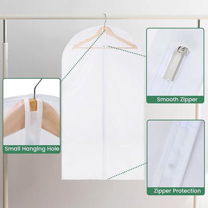 12 Pack Garment Bags for Hanging Clothes - Translucent Suit Bag for Closet Wardrobe Storage Travel - 24" x 42"