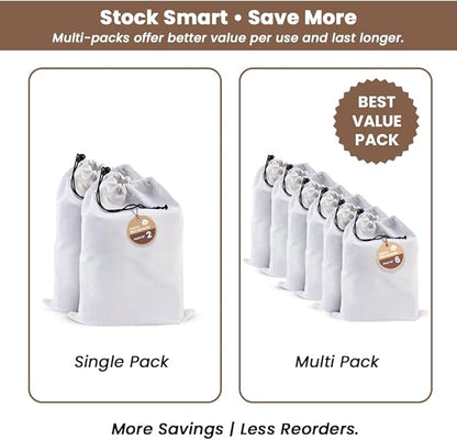 LFH Cotton Rich Shoe Storage Bags with Drawstring, Dustproof Breathable Reusable Organizer, Perfect For Travel, Dorm, Hotel, College, Gym, Easy to Carry, Machine Washable 12"x17" (Pack of 2) - White