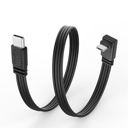 Flexible USB Type-C to Micro USB Cable,90 Degree Micro 5pin to USB C Flat Data Cable,Type C-to-Micro Short Flat Cable Supporting Charging& DataTransfer,for Phone,Camera,Laptop-30CM(Up)