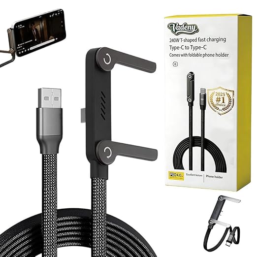 Charge Stand 2 in 1 Cable,240w Fast Charging Cable with Built-In Holde,Invisible Holder Charger Cables,360° Rotation,5ft USB C Nylon Braided High-Speed Charger Cord for Phone,Tablets,Laptops(U-C,1PC)