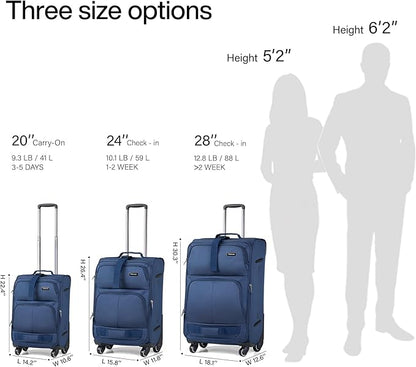 Hanke 3 Piece luggage Sets Softside Expandable luggage with Spinner Wheels TSA Lock,Travel Lightweight Luggage Sets,Blue