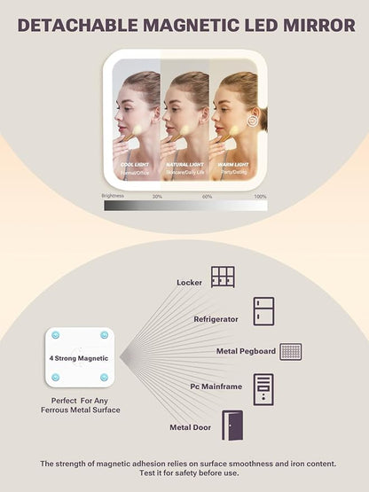 Qislee Makeup Box with Double Drawers and Four Trays, A Detachable Lighted Mirror, Waterproof Travel Train Case, Cosmetic Organizer and Makeup Suitcase with Magnetic LED Mirror(Black)