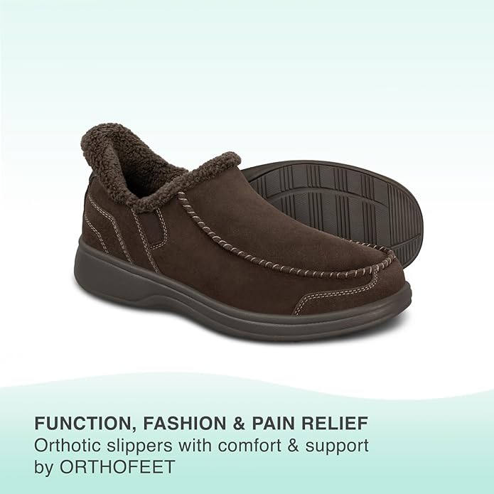 Orthofeet Men's Orthopedic Leather Vito Hands-Free Slipper