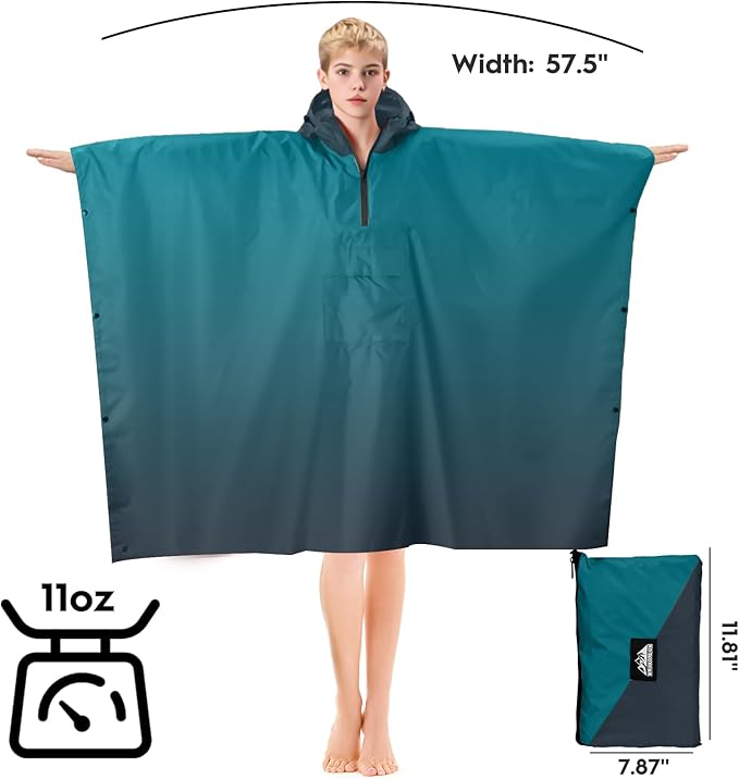 Bruvoalon 3-in-1 Rain Poncho with 1/4 Zip & Chest Pocket, Waterproof, Sunshade, Ground Mat for Adults & Youth Emergency