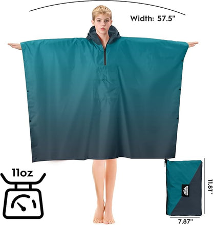 Bruvoalon 3-in-1 Rain Poncho with 1/4 Zip & Chest Pocket, Waterproof, Sunshade, Ground Mat for Adults & Youth Emergency