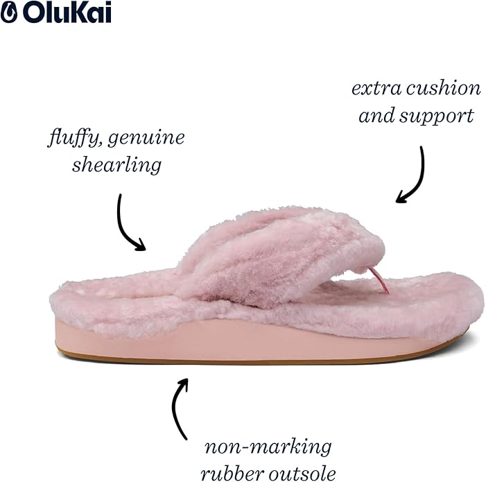 OLUKAI Kipe'a Heu Women's Sandal Slippers, Soft & Comfortable Shearling-Wrapped Straps, Durable Rubber Outsoles for All-Day Wear, Causal & Cute Everyday Style