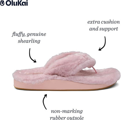 OLUKAI Kipe'a Heu Women's Sandal Slippers, Soft & Comfortable Shearling-Wrapped Straps, Durable Rubber Outsoles for All-Day Wear, Causal & Cute Everyday Style