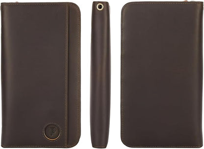 Polare Full Grain Leather Family Passport Holder Travel Documents Organizer RFID Blocking Wallet with Coin Pouch and AirTag Slot Fits 6 Passports