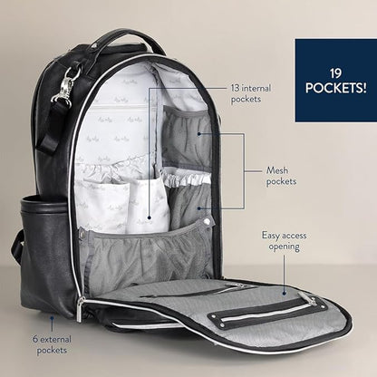 Itzy Ritzy Diaper Bag Backpack – Large Capacity Boss Plus Baby Backpack Diaper Bag Featuring 19 Pockets, Changing Pad, Stroller Clips, and Comfortable Straps (Black with Silver Hardware)