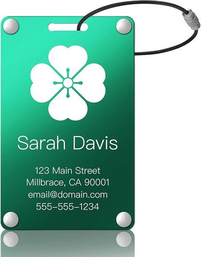 Personalized Luggage Tags: Custom Metal Luggage Tags for Suitcases, Backpacks and Bags with Your Personalized Text (Green)