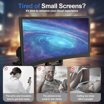 3D Curved Screen Phone Magnifier Projector Screen, 2025 New Lightweight and Foldable Mobile Phones Amplifier for All Smartphones, Portable HD Magnifier for Watching Movies Videos Game (Black 18 Inch)