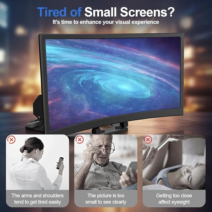 3D Curved Screen Phone Magnifier Projector Screen, 2025 New Lightweight and Foldable Mobile Phones Amplifier for All Smartphones, Portable HD Magnifier for Watching Movies Videos Game (Black 12 Inch)