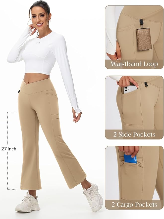 baleaf Women's Fleece Lined Pants Winter Thermal Water Resistant Crossover Flare Leggings Warm Bootcut Hiking Outdoor