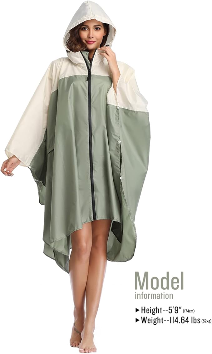 SaphiRose Unisex Rain Poncho Waterproof Raincoat Hooded for Adults Women with Pockets