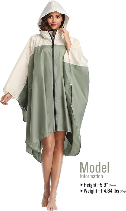 SaphiRose Unisex Rain Poncho Waterproof Raincoat Hooded for Adults Women with Pockets