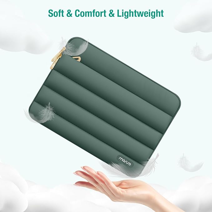 MOSISO 13.3 inch Laptop Case, 13-13.3 inch Puffy Laptop Sleeve Compatible with MacBook Air 13 13.6 M4 M3 M2 M1/Pro 13/Pro 14, HP Dell ASUS Lenovo,Polyester Horizontal Bag with Small Case,Emerald Green