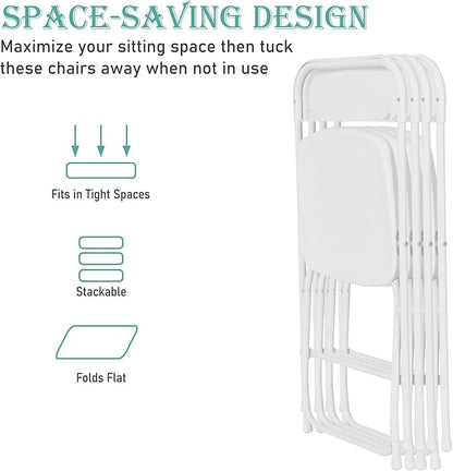 40 Pack White Plastic Folding Chairs, Portable Stackable Commercial Party Folding Chairs with Steel Frame 350lbs for Home Office Outdoor Indoor Office Wedding Party Events