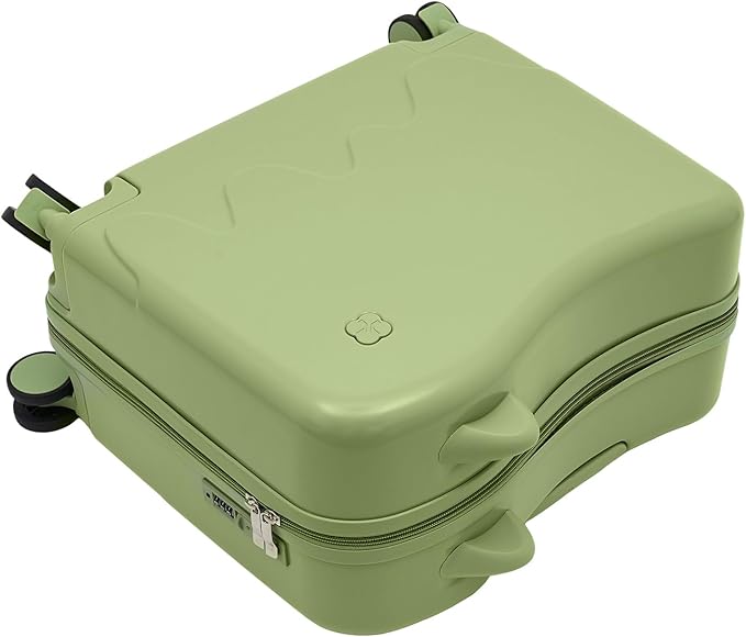 18" Ride-On Kids Suitcase with Double Spinner Wheels, Lightweight Tow-Along Luggage Carry-on Hardside Trolly Case with Password Lock, Rolling Children's Travel Luggage for Travel, School (Olive-green)