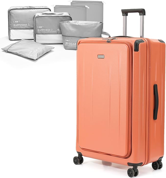 29 Inch Luggage, Top Opening Airline Approved ABS+PC Hard Shell Suitcases with Silent Wheels, TSA Lock,Front Pocket and Wet-dry Separated Six-piece Set (AD Orange, 29-Inch)
