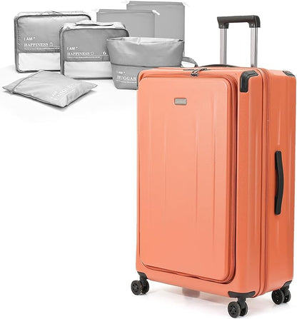 29 Inch Luggage, Top Opening Airline Approved ABS+PC Hard Shell Suitcases with Silent Wheels, TSA Lock,Front Pocket and Wet-dry Separated Six-piece Set (AD Orange, 29-Inch)