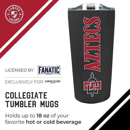 Campus Colors NCAA Stainless Steel Tumbler perfect for Gameday - 18 oz - Double Walled - Keeps Drinks Perfectly Insulated (San Diego State Aztecs - Black)