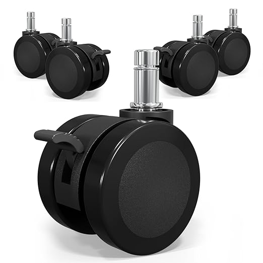 MySit Office Chair Wheels Casters 10x22mm with Brake Set of 5 Heavy Duty Mute PU Caster Replacement Easy Installation Compatible with IKEA for Hardwood Floors
