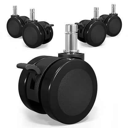 MySit Office Chair Wheels Casters 10x22mm with Brake Set of 5 Heavy Duty Mute PU Caster Replacement Easy Installation Compatible with IKEA for Hardwood Floors