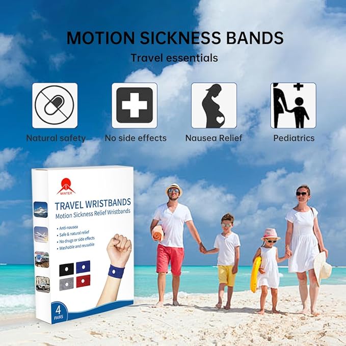 8 Pcs Travel Motion Sickness Relief Wrist Bands, Sea Motion Sickness Wristbands, Travel Essentials for Camping/Cruise Ship/Airplane