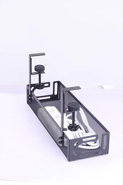 4-in-1 Clamp-On Cable Managment Tray-No Drill Wire Organizer for Desk, Side, Front, or Shelf Mount-Heavy Duty Metal Mesh by Prince Supply Co.