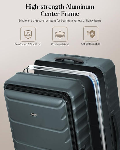 Checked Luggage, 28 Inch Luggage with Spinner Wheels, Large Suitcase with Lightweight PC Hard Shell, Aluminum Frame, Top Opening, YKK Zipper, TSA Lock (Dark Green, 1PC)