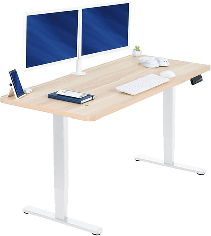 VIVO Electric 60 x 24 in Dual Motor Sit Stand Desk, Memory Height Adjustment, 2B Series, Light Wood Top White Frame, DESK-KIT-2W6C