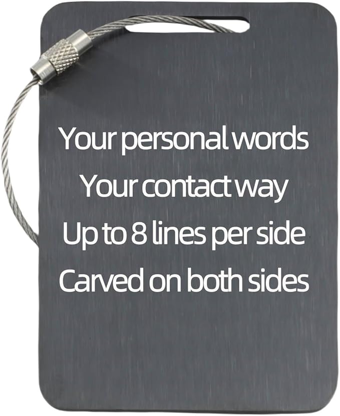 Sturdy Personalized Luggage Tags for Suitcases,Cruise Essentials Travel Tags for Luggage,Travel Bag Labels,Heavy-Duty Stainless Steel Black Rectangular Vertical Suitcases Tags no icon