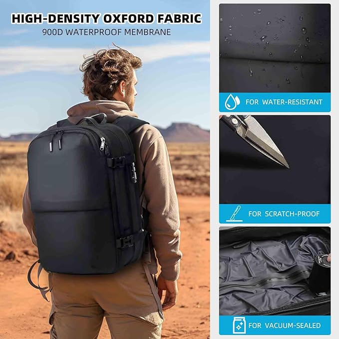 Vacuum Backpack Travel Vacuum Seal Compression Travel 60L Expandable Vackpack with Pump with TSA Lock Black (Portable Electric Air Pump Included)