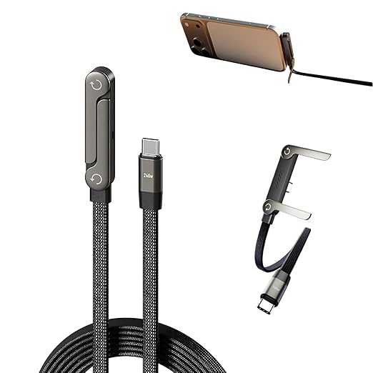 2-in-1 Invisible Stand Charging Cable, Multi Charger Cord with Type C Multi-Angle Adjustable Stand, 240W Fast Charging Cable 5 FT, for Smartphones,Tablets,Laptops,and Gaming Devices (1)