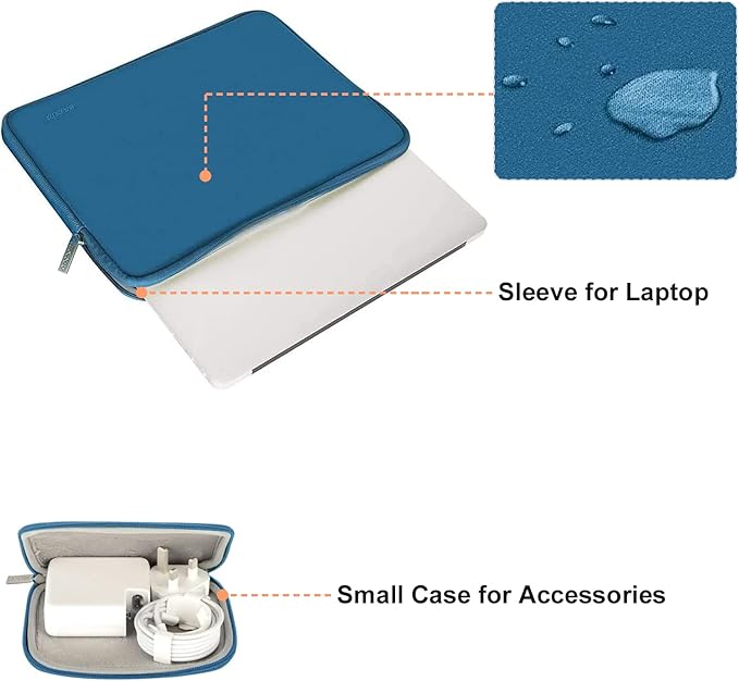 MOSISO Laptop Case 13.3 inch, 13-13.3 inch Laptop Sleeve Bag Compatible with MacBook Air/Pro 13/Pro 14 M5 M4 M3 M2 M1, HP Dell ASUS Lenovo, Neoprene Computer Sleeve Bag with Small Case, Lake Blue