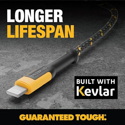 DEWALT Heavy Duty USB to Lightning Cable [Apple MFiCertified] Durable iPhone Charger, Lightning Cables, Fast Charging iPhone Charger Cord Compatible w/iPhones 14/13/12/11 Pro Max iPad AirPods, 4FT