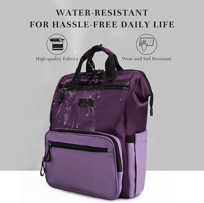 Timeet Laptop Backpack for Women Men, 15.6 Inch Travel Backpack with USB Charging Port, Water Resistant & Anti-theft for Work College Business, Multifunctional Carry on Backpack, Dark Purple