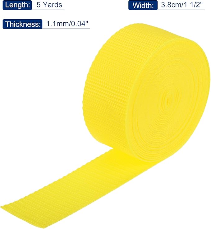 MECCANIXITY Lightweight Polypropylene Webbing Strap 1 1/2" 5 Yard Backpack Strapping Band Lemon Yellow for Outdoor Luggage Cargo Straps