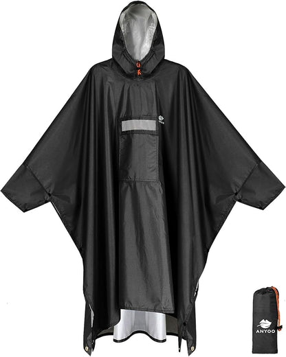 ANYOO Hooded Rain Poncho for Adults Waterproof Lightweight Rain Coat for Men Women Reusable Rain Jacket for Emergency Outdoor