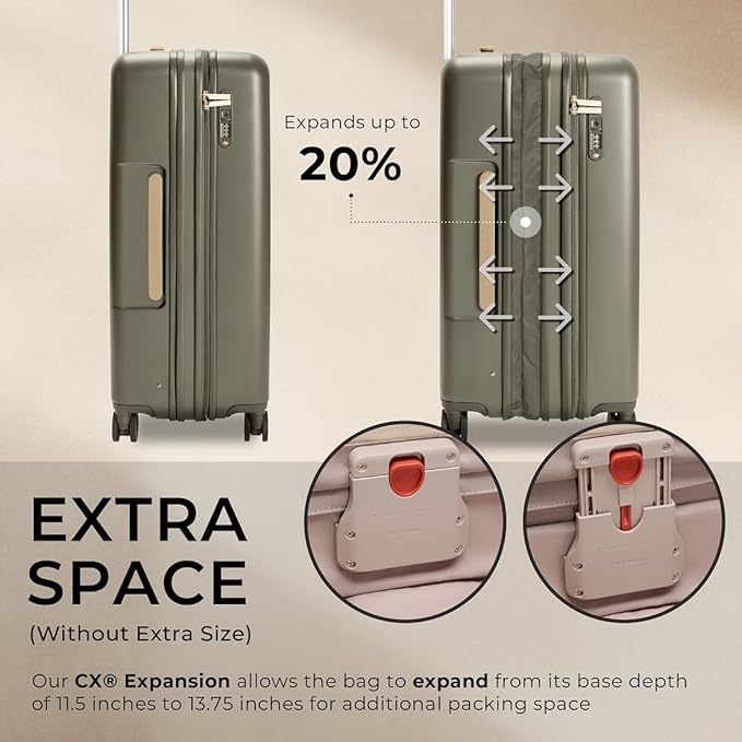 Briggs & Riley 27" Medium Expandable Spinner - Checked Luggage for Travel, Suitcases with Wheels, Hardside Rolling Bag for Men & Women, Self-Repairing Zipper - Sympatico Collection, Olive