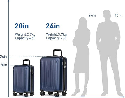 KYME Luggage Sets 2 Piece Hardshell 20"/24" Suitcase with Double Spinner Wheels Hardside Suitcases Sets with TSA Lock PC+ABS Travel Luggage (Navy Blue, 2Pcs Set(20"/24"))