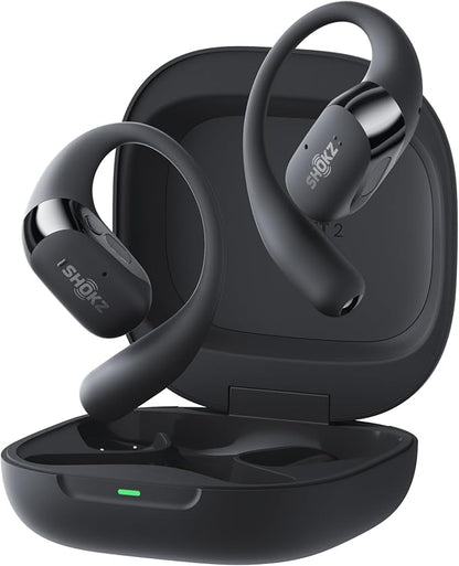 SHOKZ New OpenFit 2+ Open-Ear Headphones, Dolby Audio Enabled, Comfortable Earbuds with Soft Ear Hooks, 48H Playtime, IP55 Water-Resistant, USB-C Fast Charging, Wireless Charging, Carrying Bag, Black